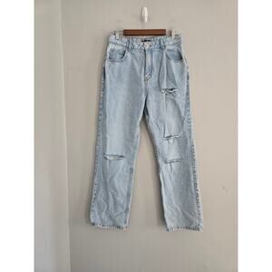 Prettylittlethings Light Blue Distressesd Straight Leg Jeans Size 8 NWT